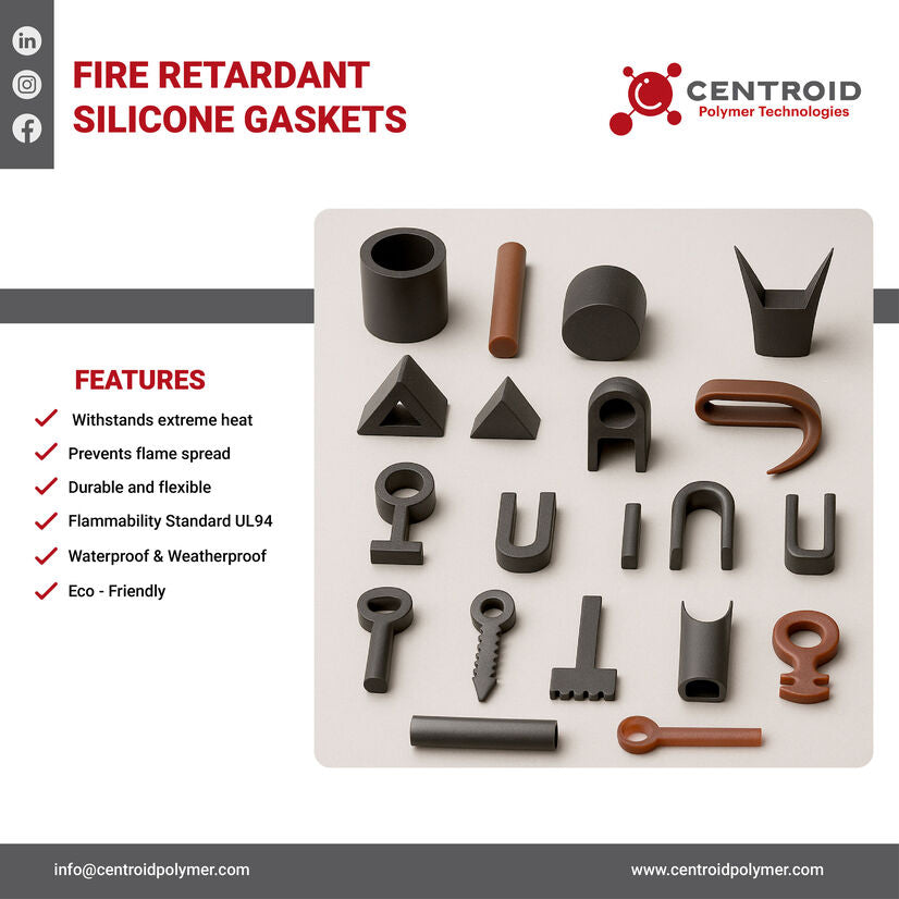 Silicone rubber gasket meeting EN ISO fire safety standards for industrial and electrical applications.