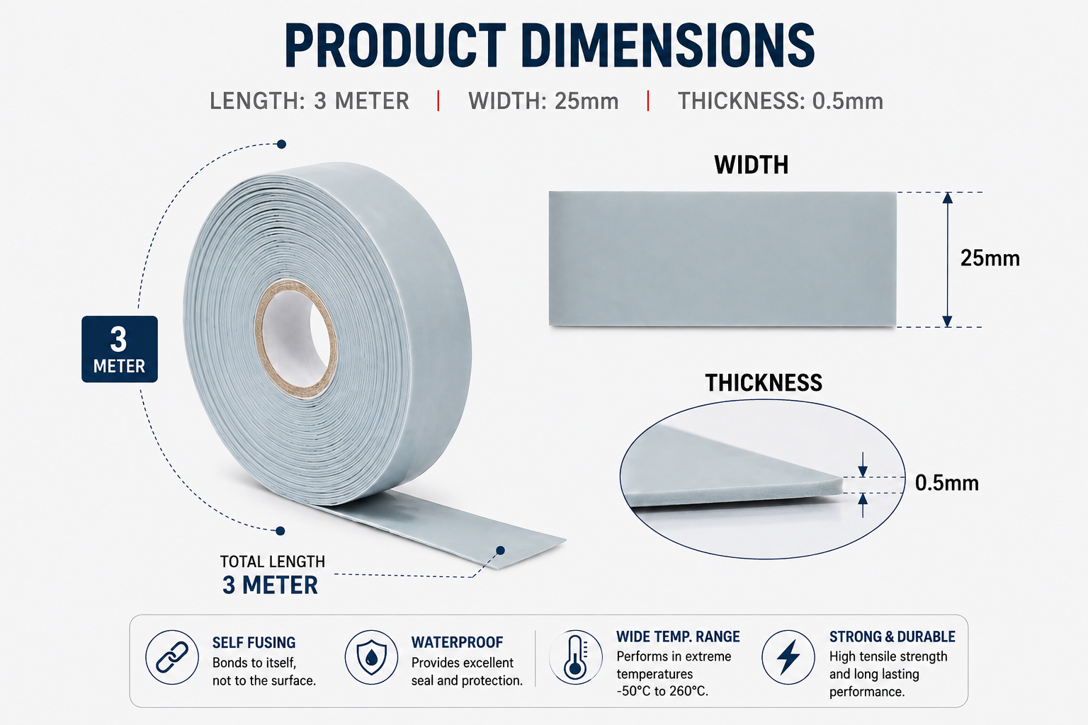 CENFUSE Silicone Self-Fusing Tape 25mm × 0.5mm – SIO 4331