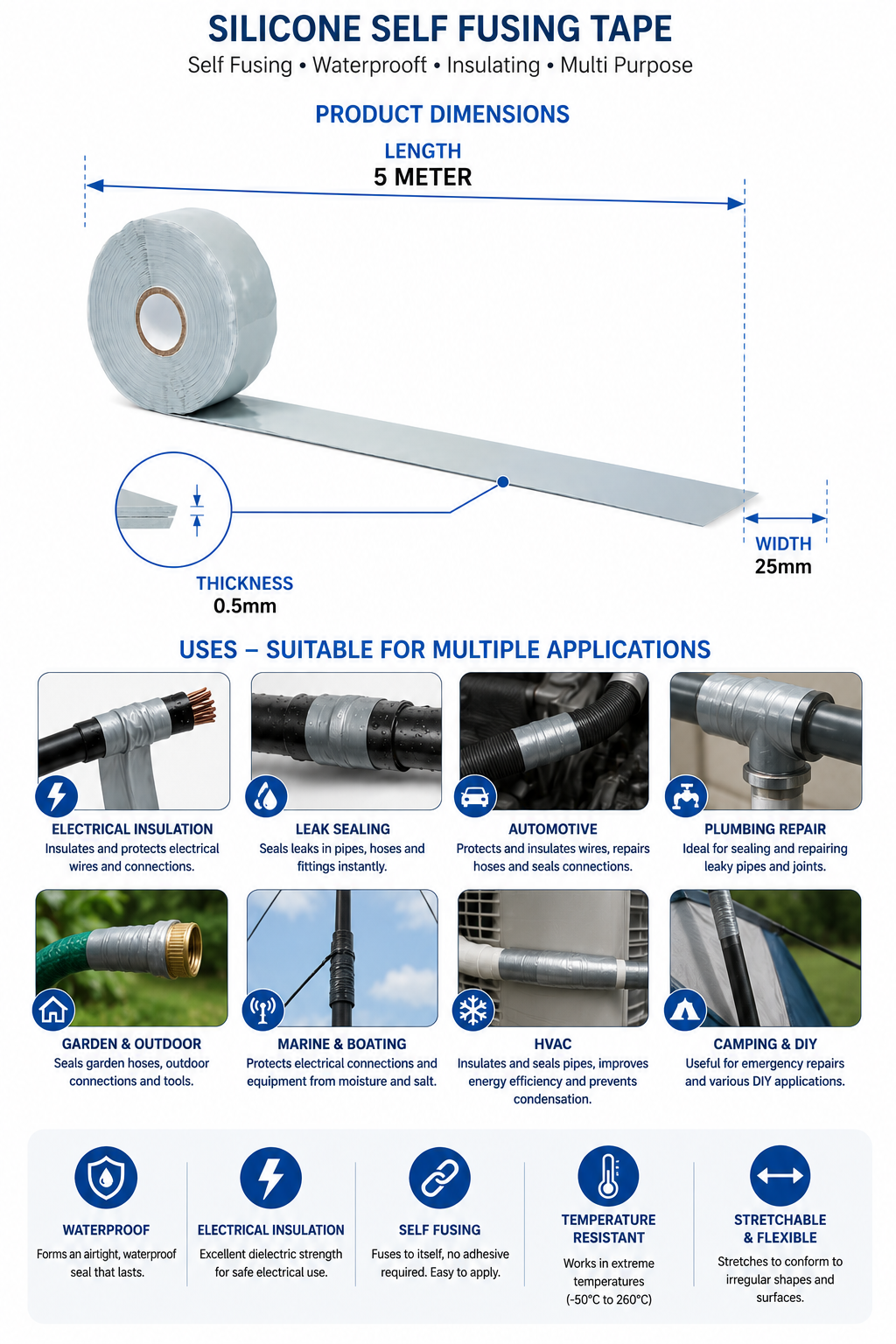 Silicone self-fusing tape used for electrical insulation wrap